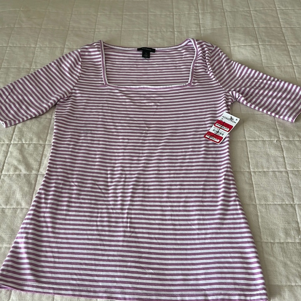 Purple and white striped t-shirt